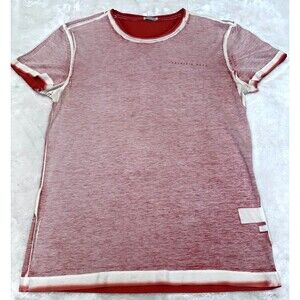 Patrizia Pepe Men's Red T-Shirt Deconstructed Exposed Seam Logo Sz S